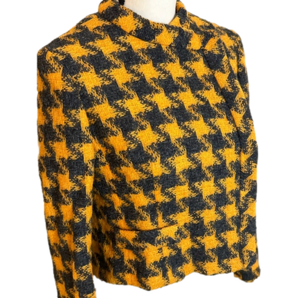 Vintage 60s Mario Forte Handmacher Houndstooth Jacket Dark Grey/Orange - Picture 2 of 10